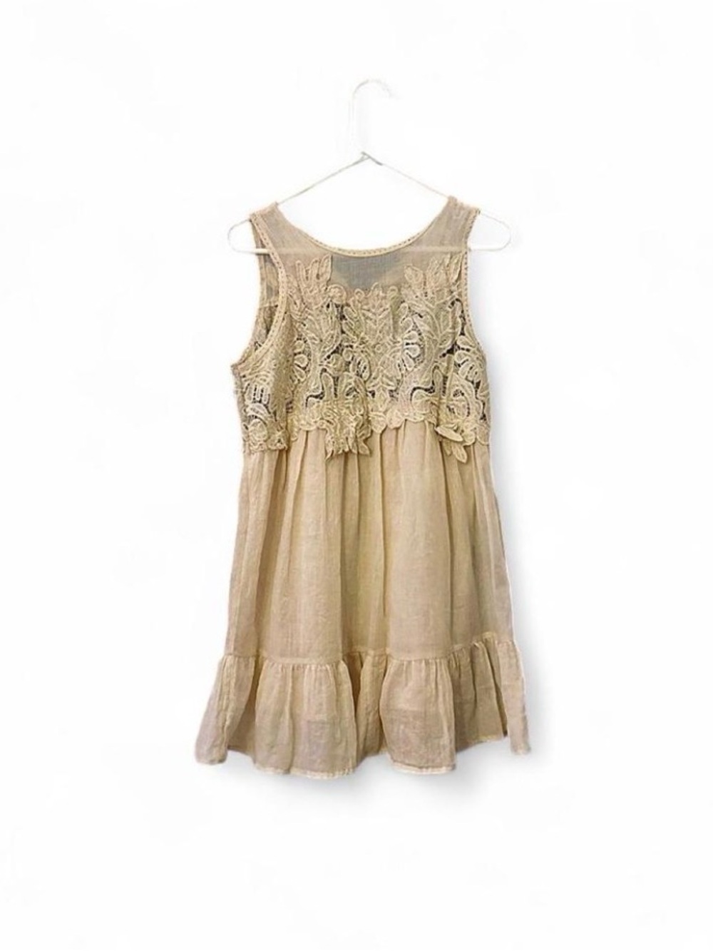 Umgee Beige Lace Bodice Ruffle Hem Dress